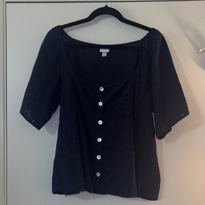 Navy Button-Up Women's Top